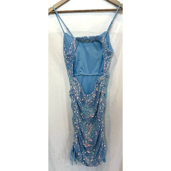 MNK Ice‎ Blue Sequin Mini Bodycon Cocktail Party Dress Size L Glam Girly Y2K - Picture 7 of 12